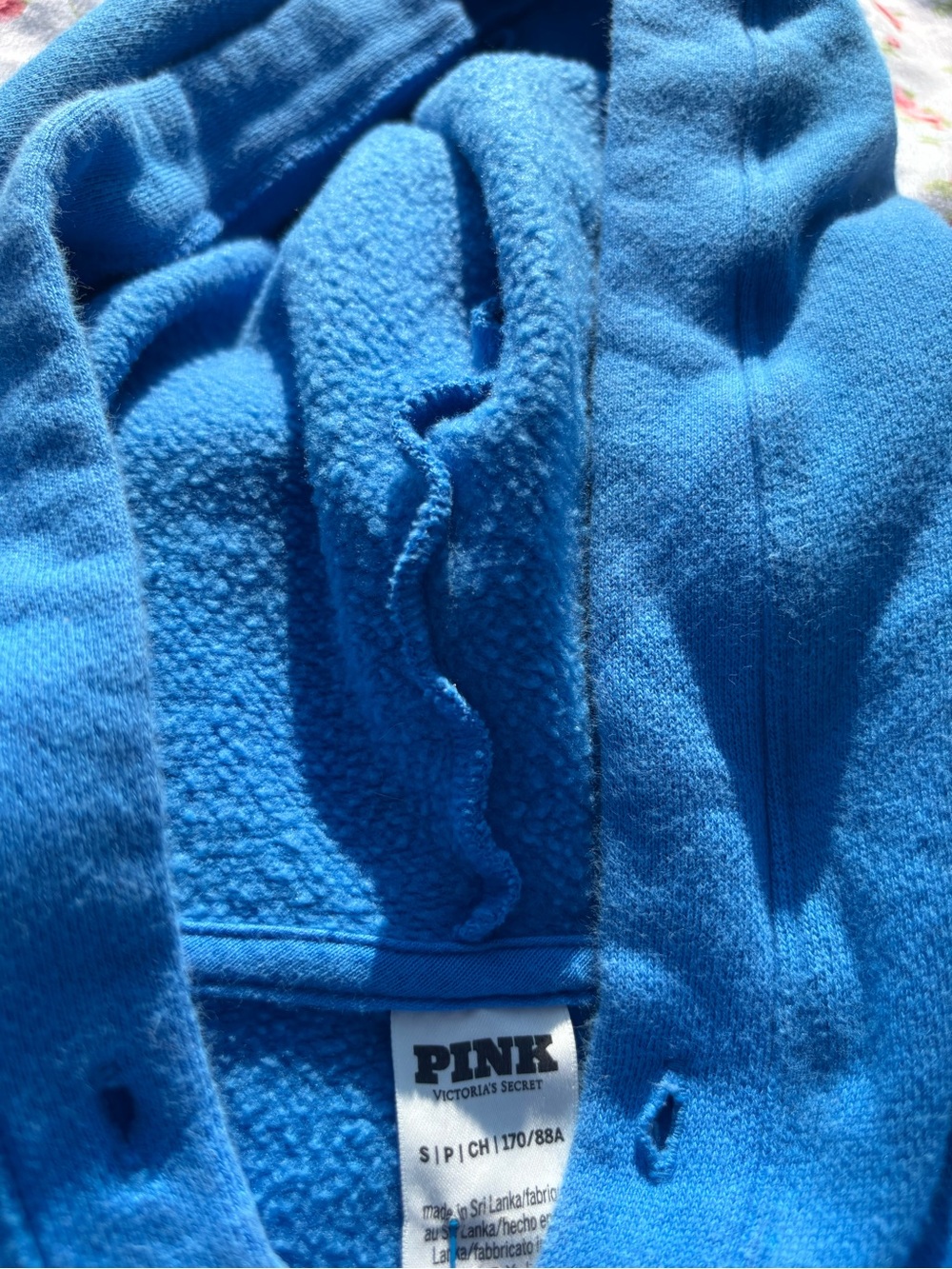 PINK Victoria's Secret Bright Blue Zip-Up Hoodie with Pink Dog Patch - Picture 3 of 3